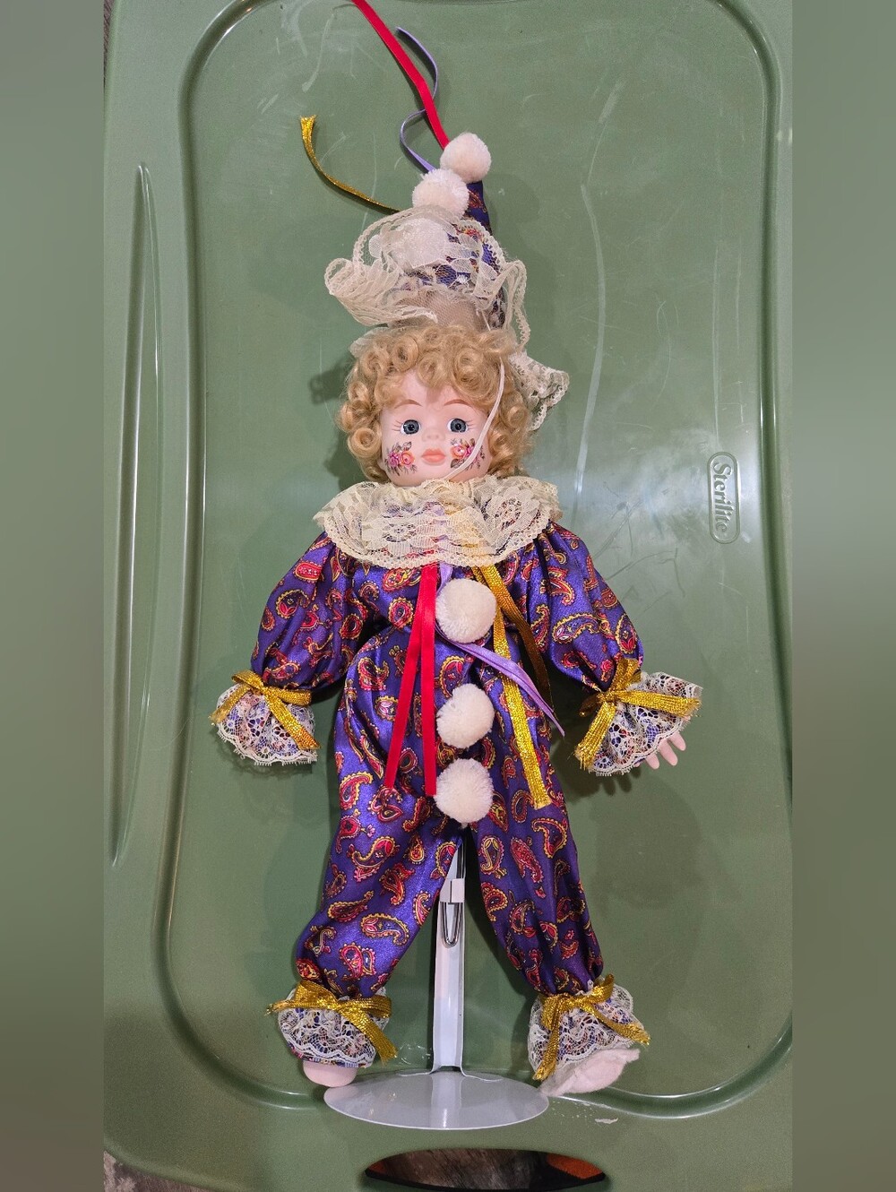 Porcelain Baby Doll With Stand 1991 Clown